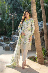 3-PC Unstitched Digital Embroidered Lawn By Tawakkal Fabrics | D-1245